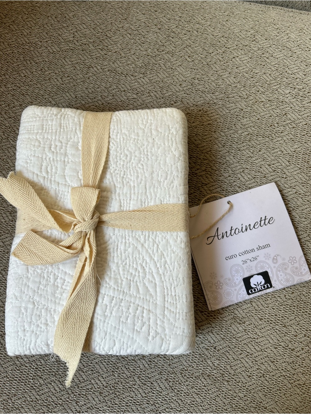 NWT Euro 100% Cotton Pillow Sham in White Quilted Design Stein Mart Shabby Chic